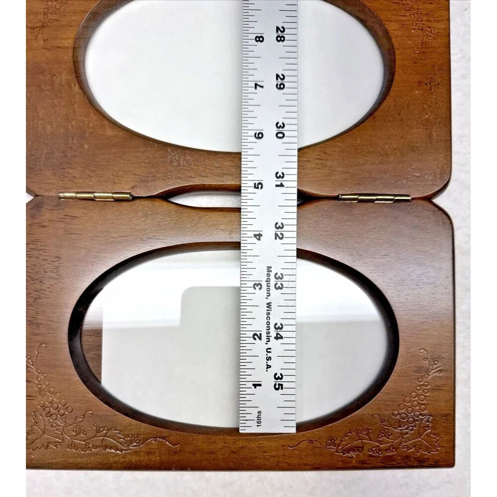 Wood Folding Double Picture Frame Oval 6.5